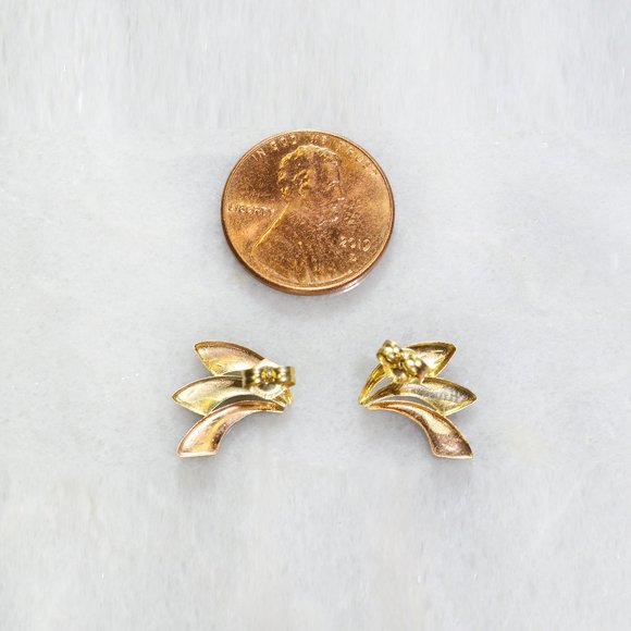 14k Solid Gold Leaf Earrings, Yellow Gold and Rose Gold - Picture 4 of 4